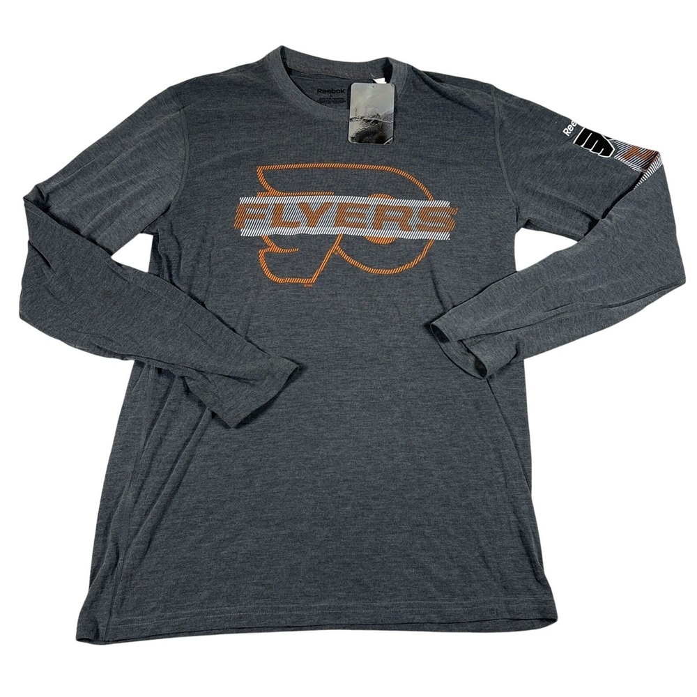 Reebok Philadelphia Flyers NHL Mens Large Gray Long Sleeve Graphic T-Shirt NWT